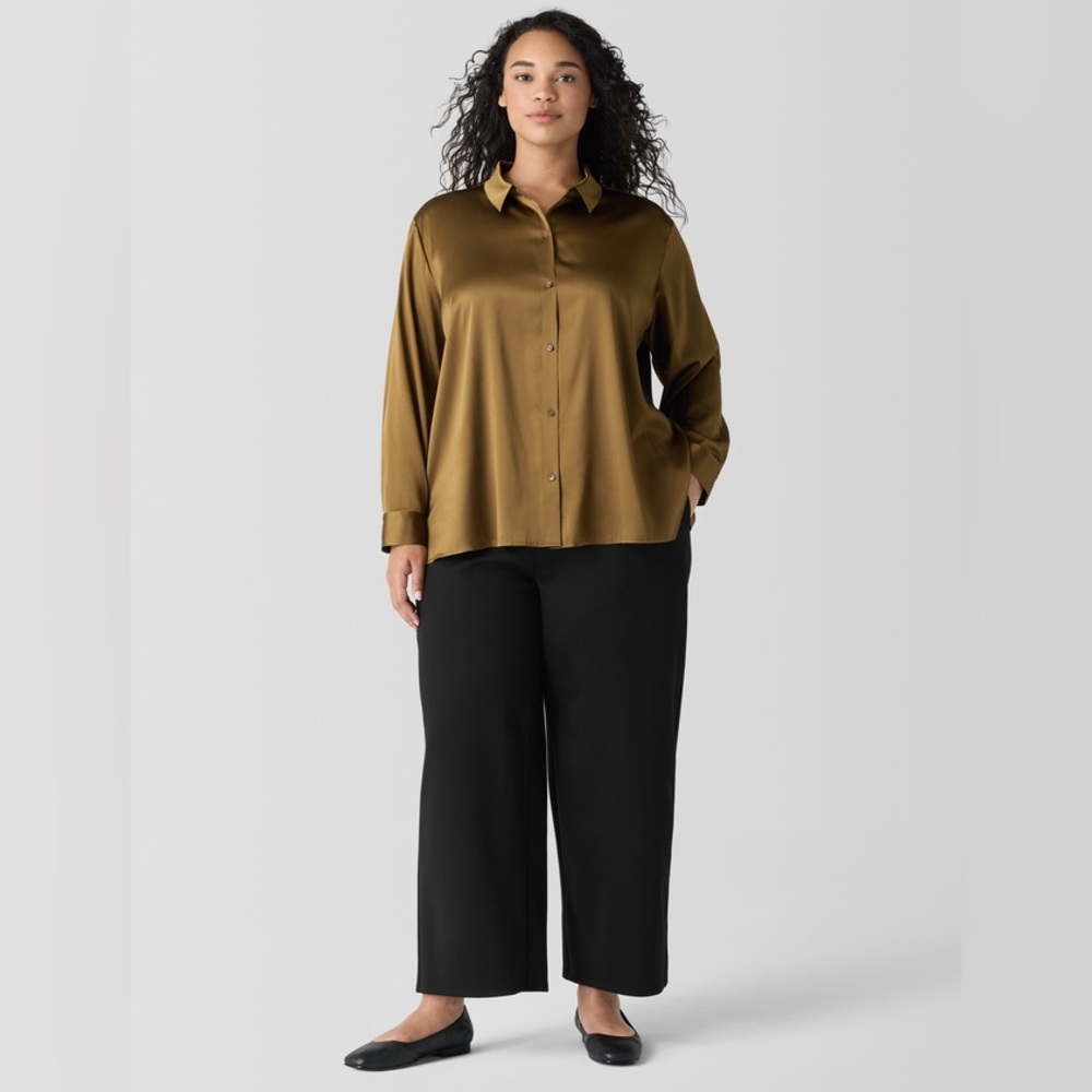 NWT Eileen Fisher Stretch Silk Charmeuse Classic Collar Shirt - Picture 5 of 10